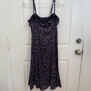 J. Crew Navy Floral Silk Dress with Spaghetti Straps